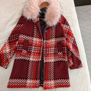Zara plaid pink burgundy coat